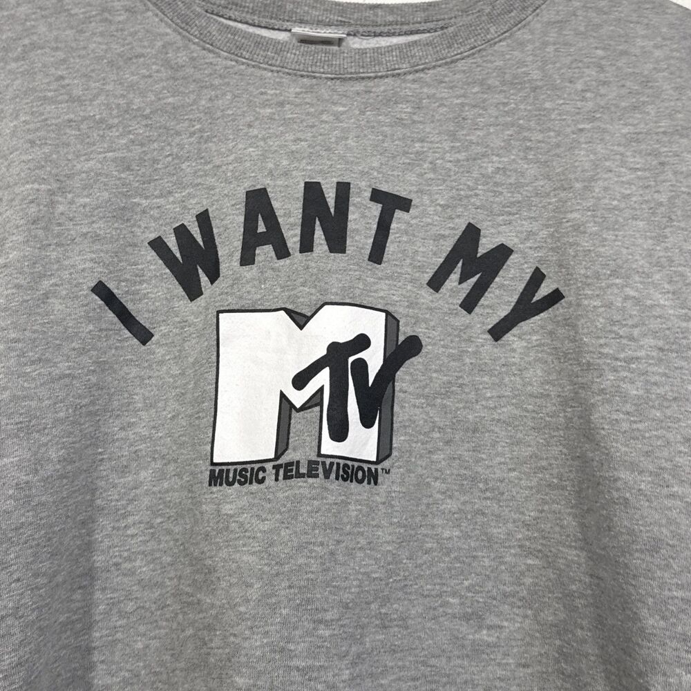 MTV Women’s Gray I Want My MTV Cropped Sweatshirt XL Lace up peek a boo sides - Picture 4 of 6